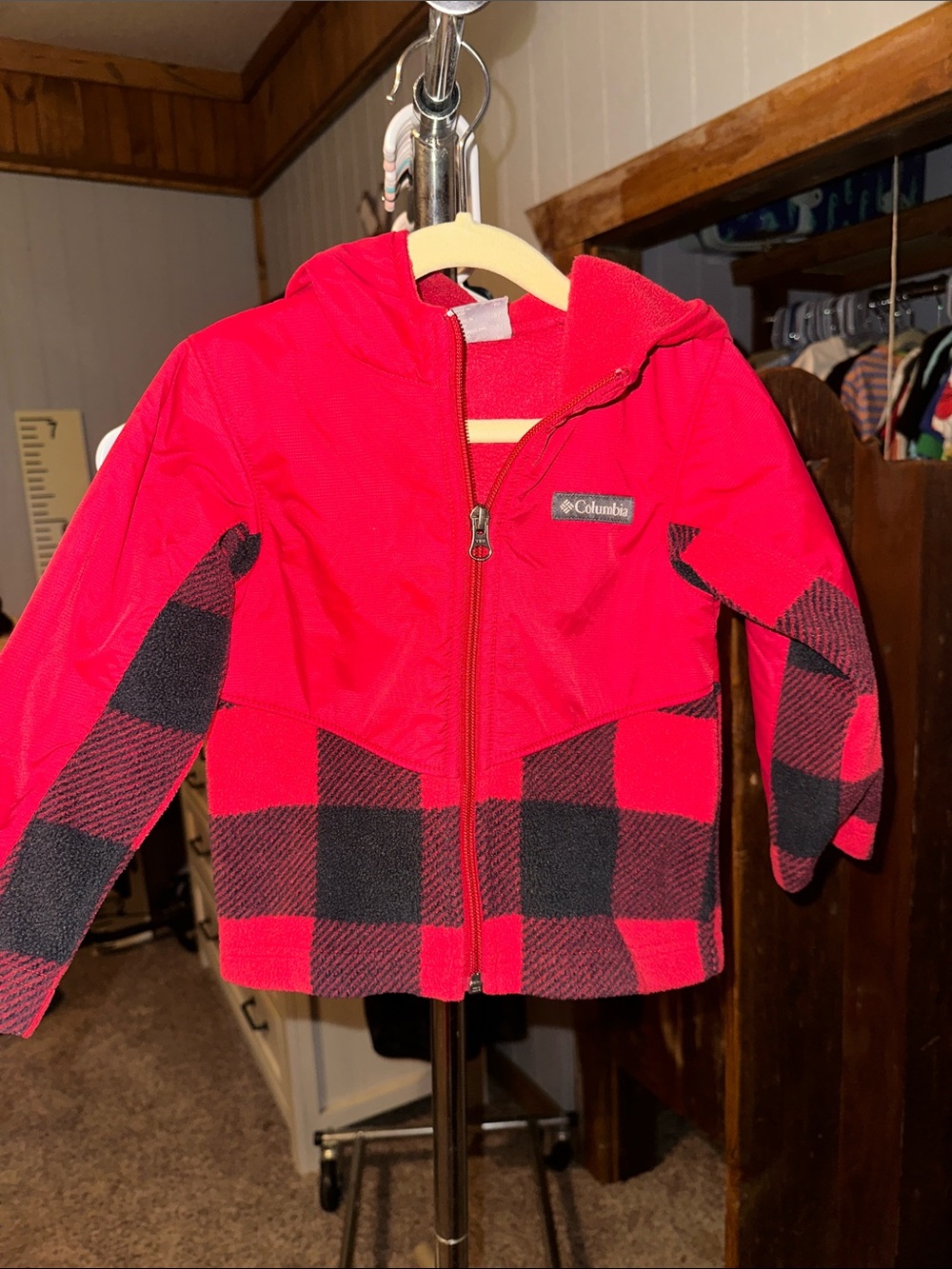 Columbia Red and Black Buffalo Plaid Hooded Kids Jacket